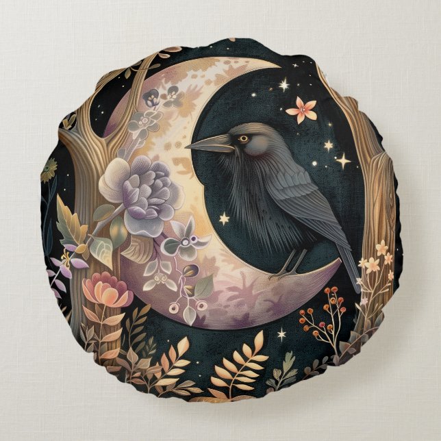 Crow Moon Rond Kussen (Achterkant)