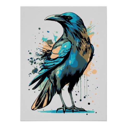 Crow Mystic - Zwarte Raven Illustratie Perfect Poster (Voorkant)