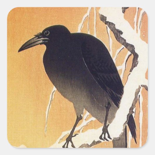 Crow on a Branch van Ohara Koson  Vierkante Sticker (Voorkant)