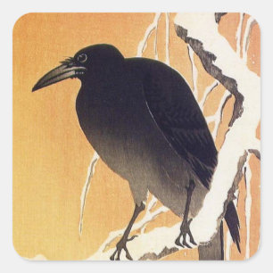 Crow on a Branch van Ohara Koson Vierkante Sticker