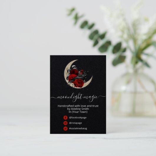 Crow on a Moon Black Product Range Kaart Visitekaartje (Staand voorkant)