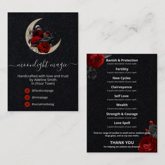Crow on a Moon Black Product Range Kaart Visitekaartje (Voorkant / Achterkant)