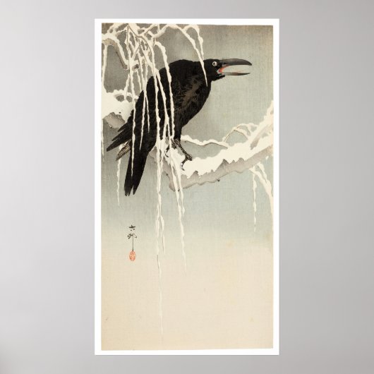 Crow on a Snowy Branch by Ohara Koson Poster (Voorkant)
