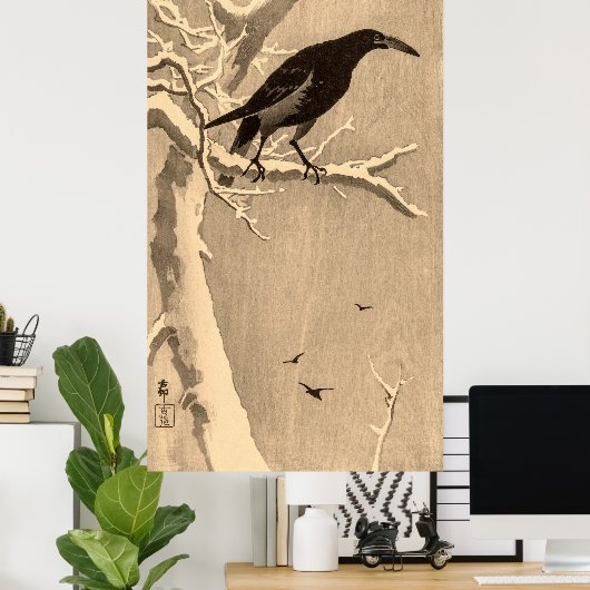 Crow on a Snowy Branch by Ohara Koson Poster (Thuiskantoor)