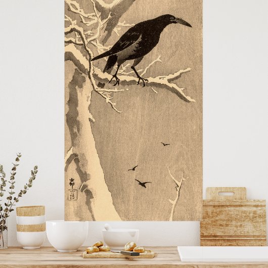 Crow on a Snowy Branch by Ohara Koson Poster (Keuken)