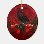 Crow on Poinsettias and Holly Kerstversient Keramisch Ornament (Links)