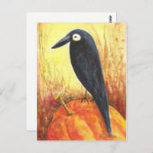 Crow on Pumpkin Briefkaart van Liz Revit (Voorkant / Achterkant)