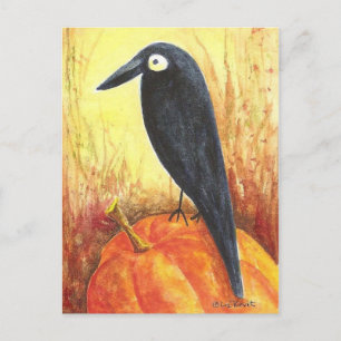 Crow on Pumpkin Briefkaart van Liz Revit