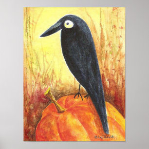 Crow on Pumpkin Poster beroemd gemaakt door Liz Re