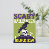 Crow on Skull Trick or Treat Halloween Feestdagenkaart (Staand voorkant)