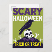 Crow on Skull Trick or Treat Halloween Feestdagenkaart (Voorkant / Achterkant)