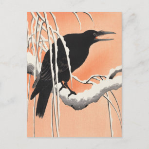 Crow on Snowy Branch Painting by Ohara Koson Briefkaart