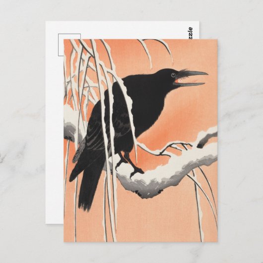 Crow on Snowy Branch Painting by Ohara Koson Briefkaart (Voorkant / Achterkant)