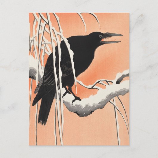 Crow on Snowy Branch Painting by Ohara Koson Briefkaart (Voorkant)
