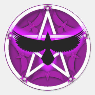 Crow Pentacle - Paarse Ronde Sticker