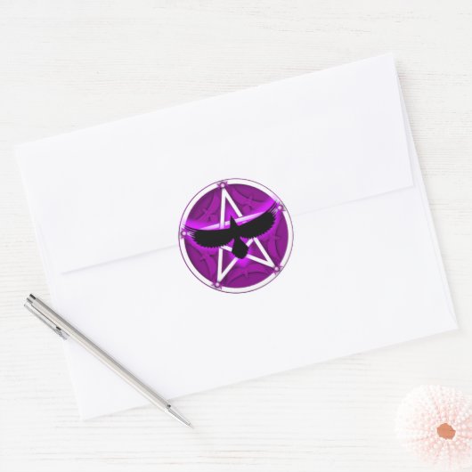 Crow Pentacle - Paarse Ronde Sticker (Envelop)