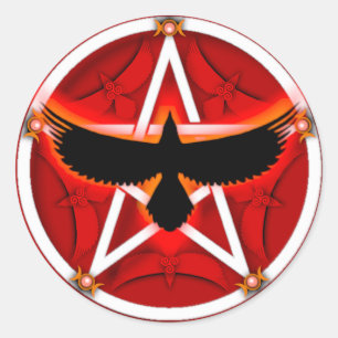 Crow Pentacle - Red Ronde Sticker