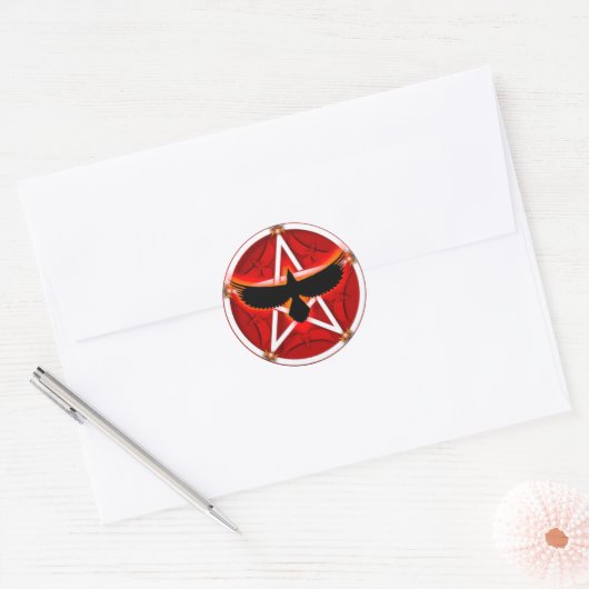 Crow Pentacle - Rood Ronde Sticker (Envelop)
