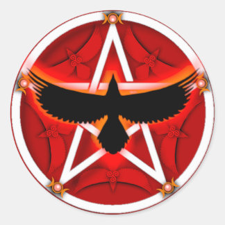 Crow Pentacle - Rood Ronde Sticker