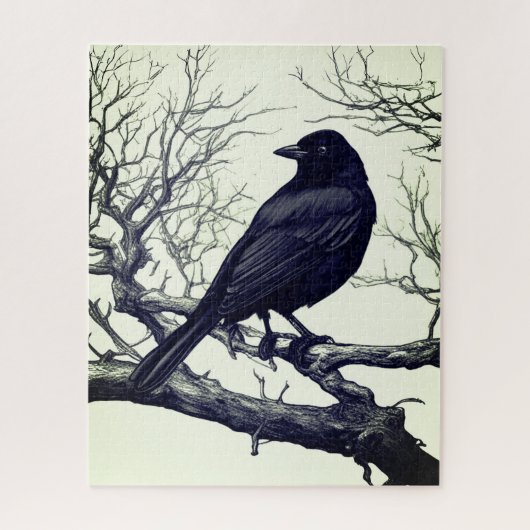 Crow Perched on Bare Winter Branches Legpuzzel (Verticaal)