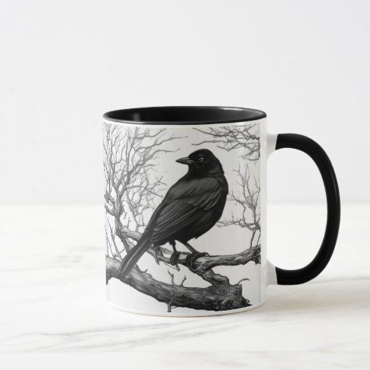 Crow Perched on Bare Winter Branches Mok (Rechts)