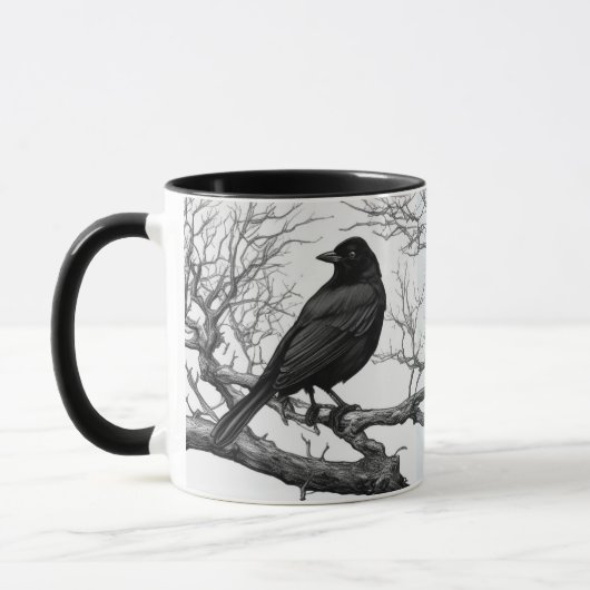 Crow Perched on Bare Winter Branches Mok (Links)