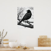 Crow Perched on Bare Winter Branches Poster (Keuken)