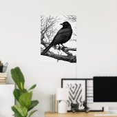 Crow Perched on Bare Winter Branches Poster (Thuiskantoor)