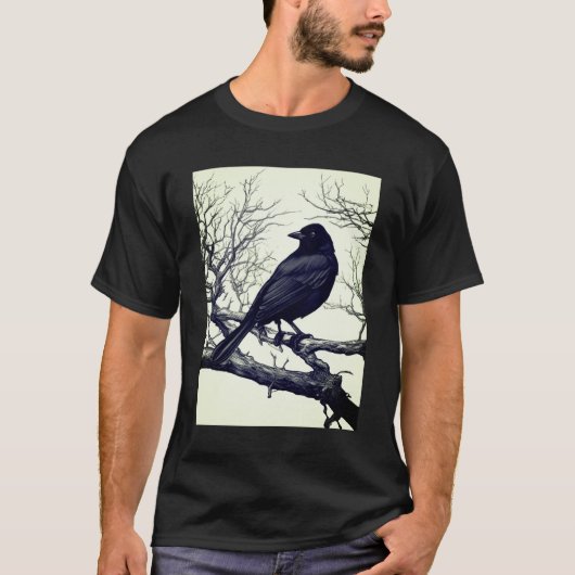 Crow Perched on Bare Winter Branches T-shirt (Voorkant)