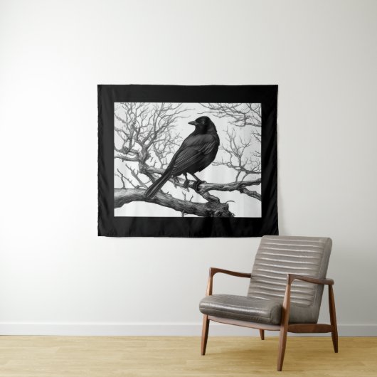 Crow Perched on Bare Winter Branches Wandkleed (In Situ (horizontaal))
