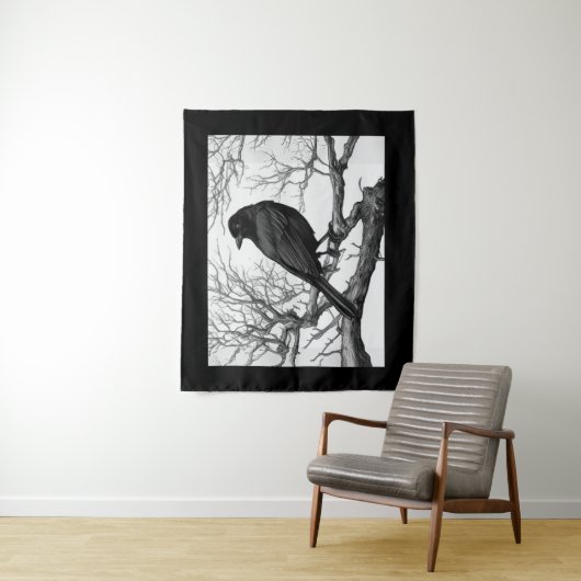 Crow Perched on Bare Winter Branches Wandkleed (In situ)