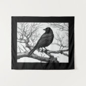 Crow Perched on Bare Winter Branches Wandkleed (Voorkant (horizontaal))