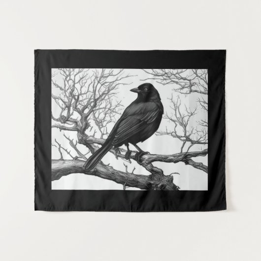 Crow Perched on Bare Winter Branches Wandkleed (Voorkant (horizontaal))