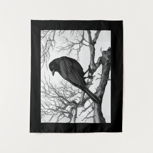 Crow Perched on Bare Winter Branches Wandkleed (Voorkant)