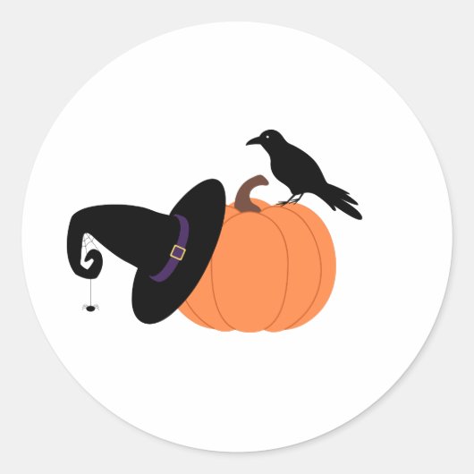 Crow & Pumpkin Ronde Sticker (Voorkant)