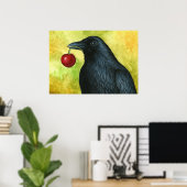 Crow Raven Bird 55 holding cherry Poster (Thuiskantoor)