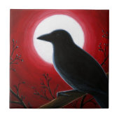 Crow Raven Bird 62 Moon Red Tegeltje (Voorkant)
