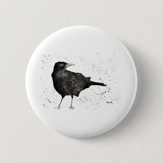 Crow raven bird button (Voorkant)