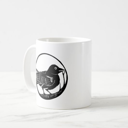 Crow Raven Bird van Wood Cut Mok (Voorkant links)