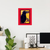 Crow Raven Colorful Red Bird Animal Fun Painting Poster (Thuiskantoor)