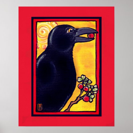 Crow Raven Colorful Red Bird Animal Fun Painting Poster (Voorkant)