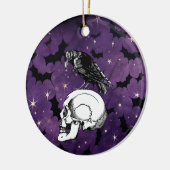 Crow Raven en Skull Halloween Paarse Sterren Vleer Keramisch Ornament (Links)