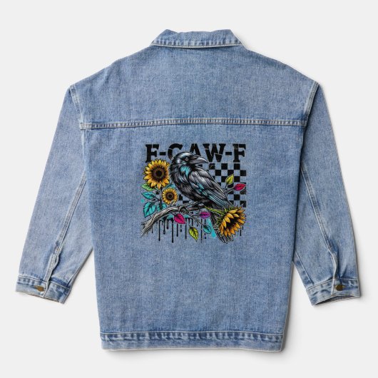 Crow Raven F-CAW-F Funny Halloween Denim Jacket (Achterkant)