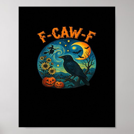 Crow Raven F-Caw-F Funny Halloween Gothic Checkere Poster (Voorkant)