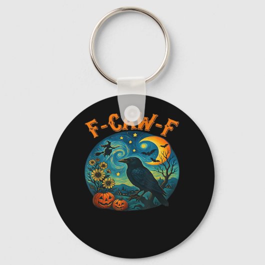 Crow Raven F-Caw-F Funny Halloween Gothic Checkere Sleutelhanger (Voorkant)