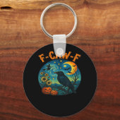 Crow Raven F-Caw-F Funny Halloween Gothic Checkere Sleutelhanger (Voorkant)
