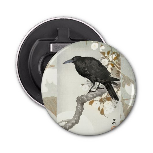 Crow Raven Koson Japanese Bird Button Flesopener (Voorkant)