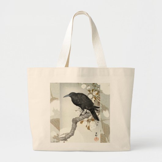 Crow Raven Koson Japanese Bird Grote Tote Bag (Voorkant)