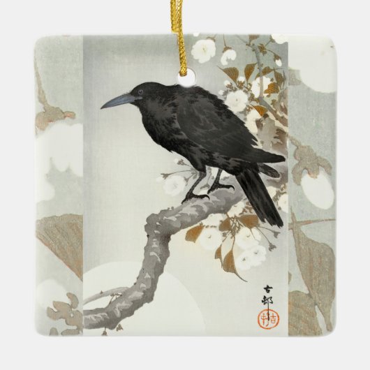 Crow Raven Koson Japanese Bird Keramisch Ornament (Voorkant)