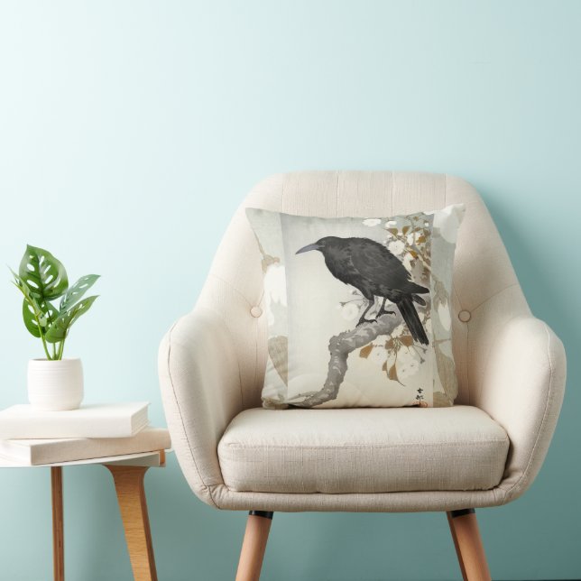 Crow Raven Koson Japanese Bird Kussen (Stoel)